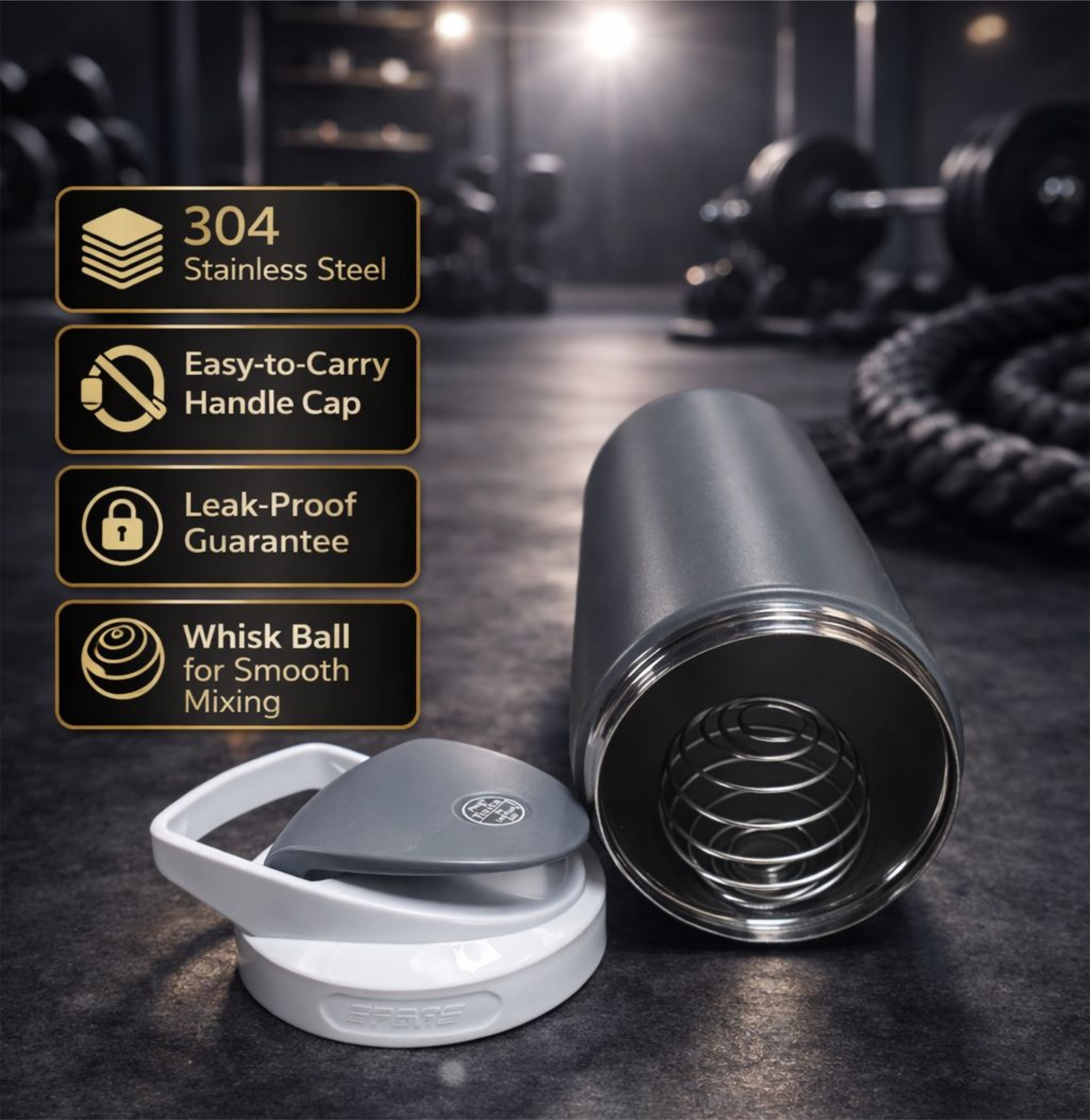 ishake Stainless Steel Gym Shaker 700ml - Grey White colour