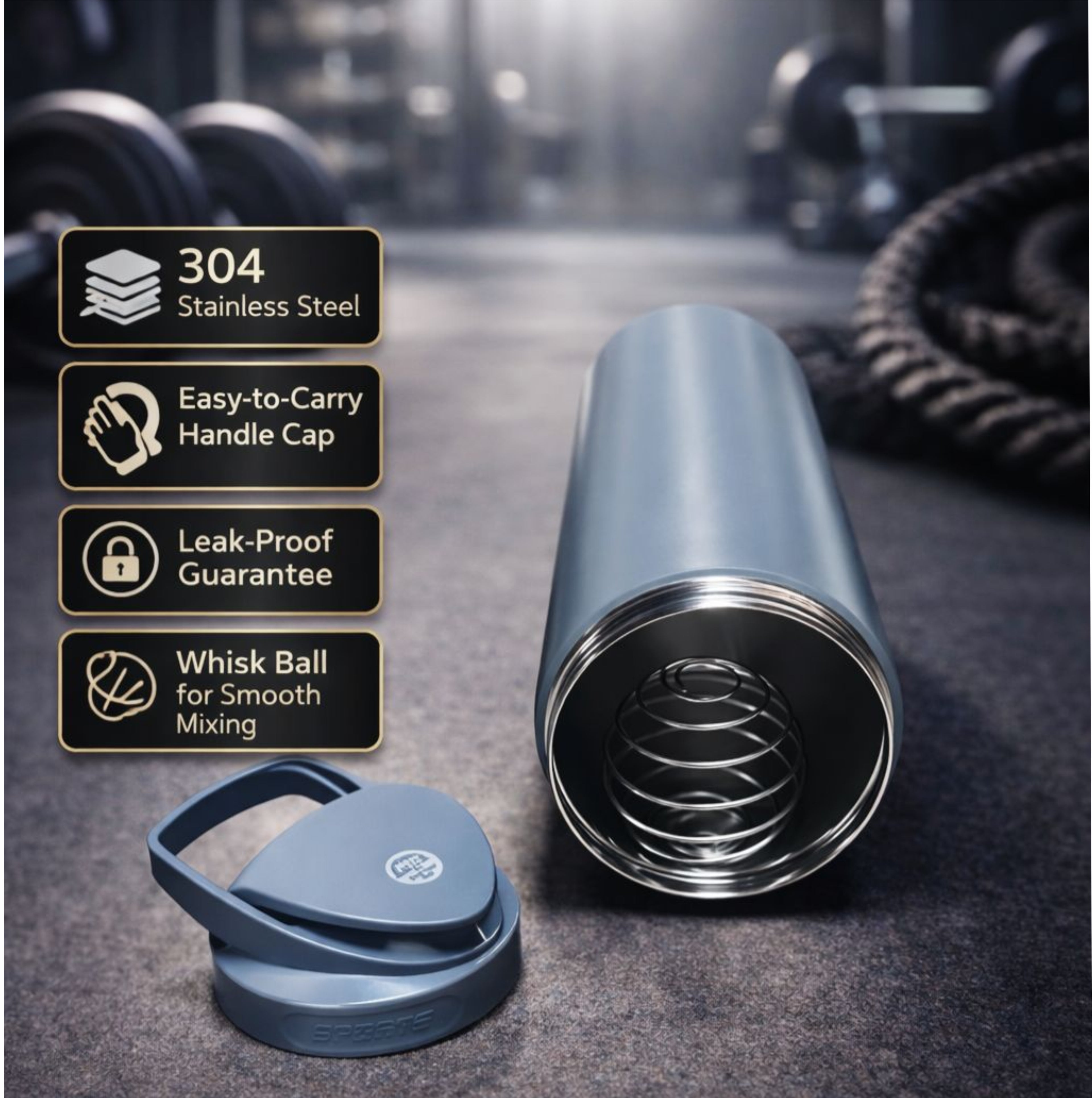 iShake Stainless Steel Gym Shaker 700ml - Full Grey Colour