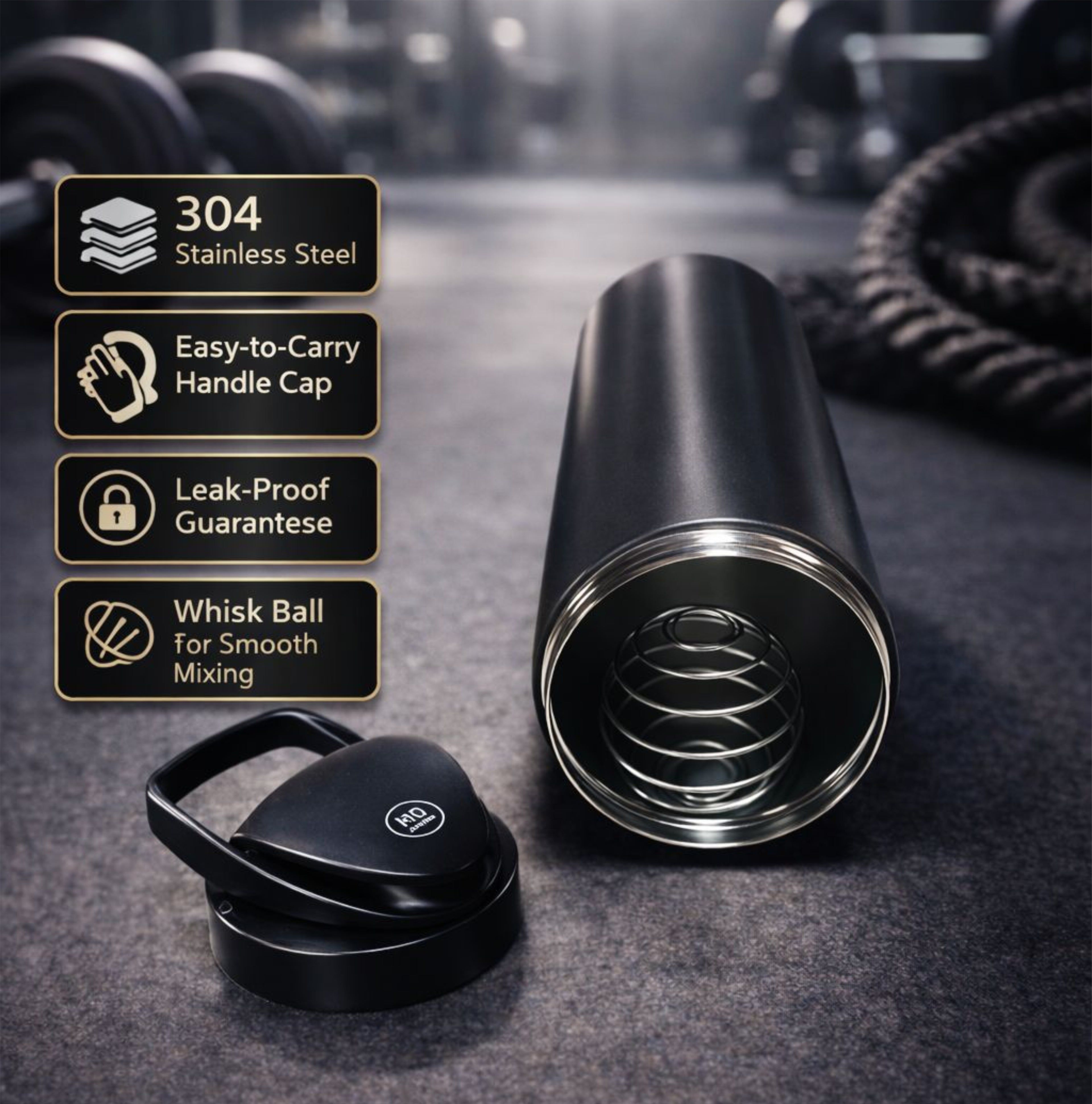 iShake Stainless Steel Gym Shaker 700ml - Black colour