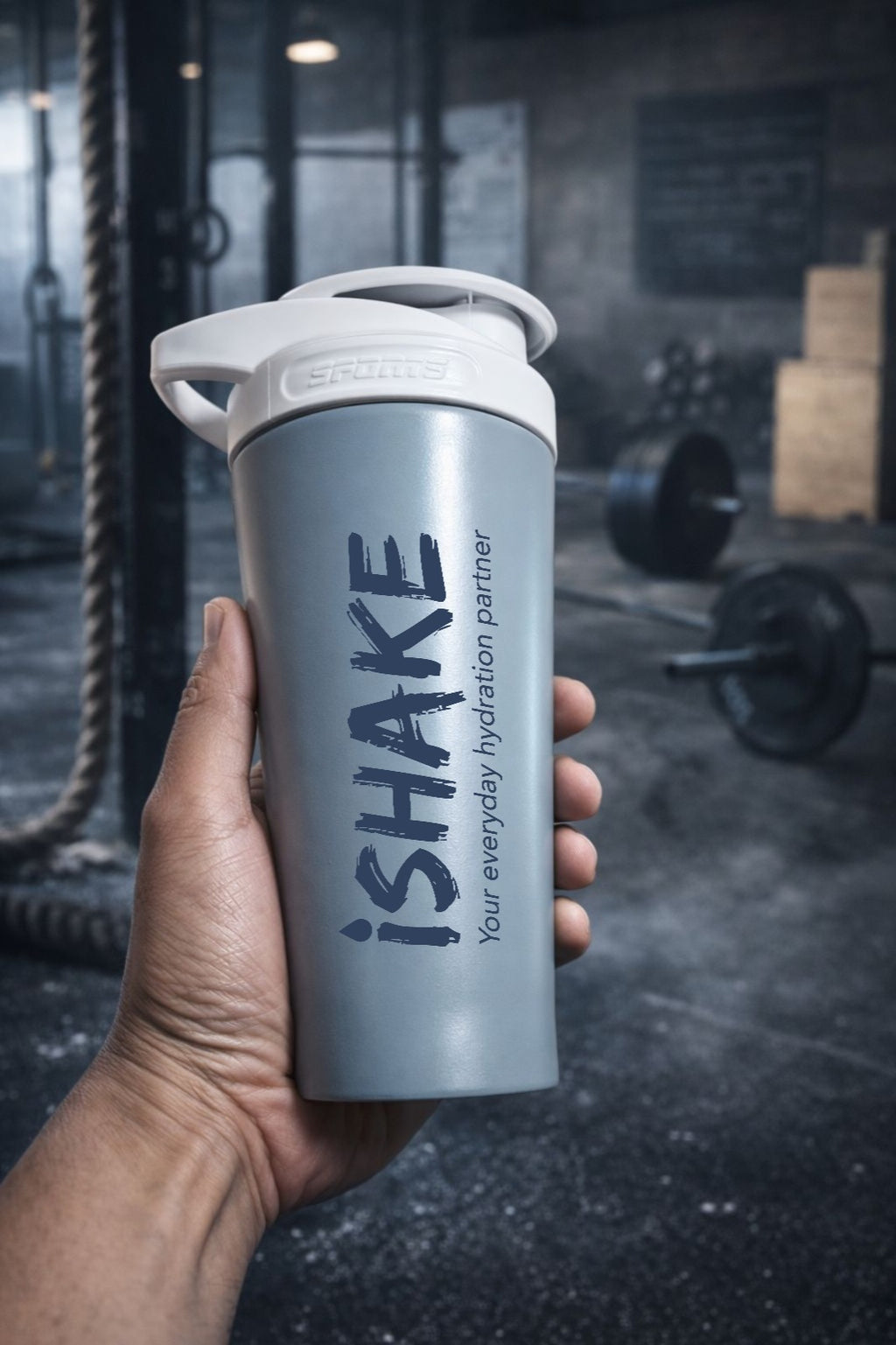 ishake Stainless Steel Gym Shaker 700ml - Grey White colour