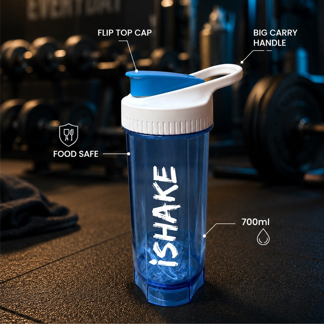 iShake Roadies Premium 700ml Shaker Bottle - Blue White