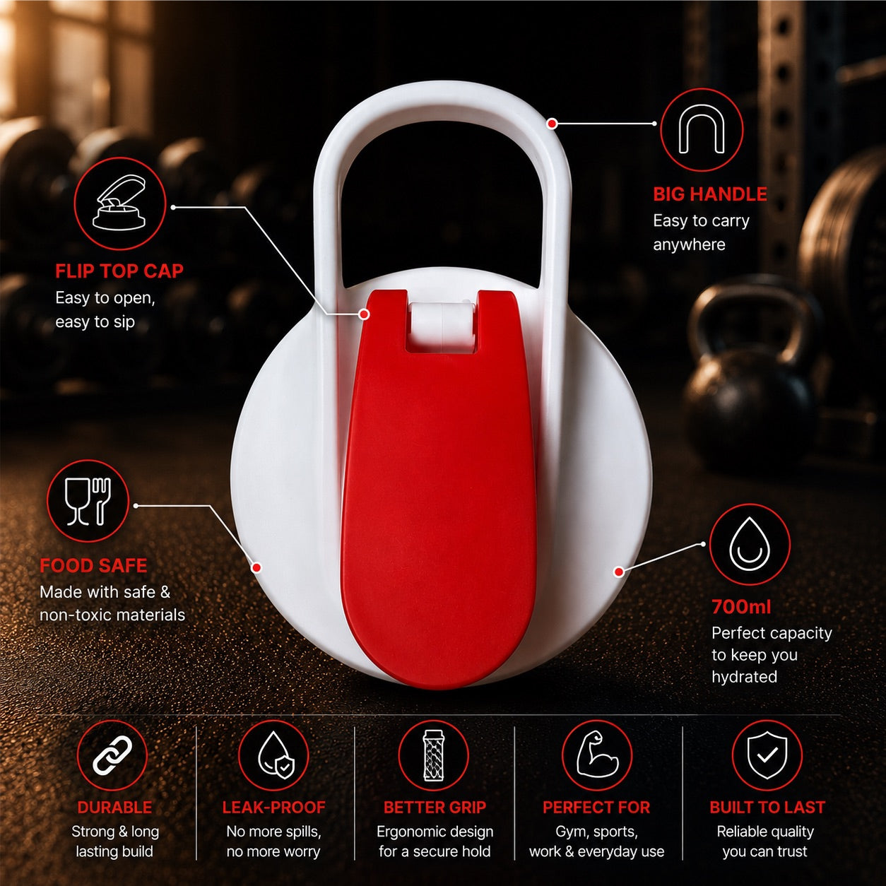 iShake Roadies Premium 700ml Shaker Bottle - Red