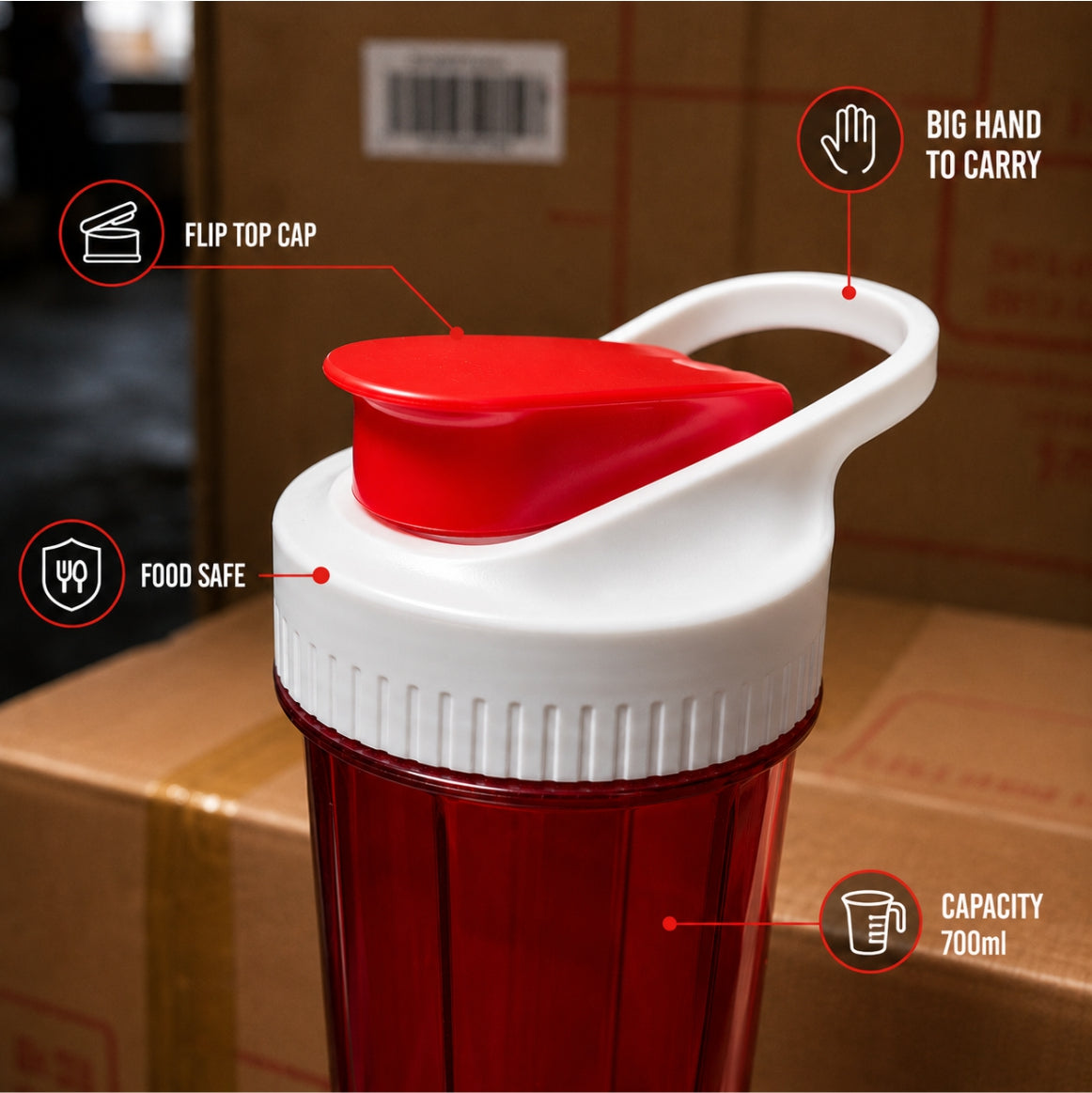 iShake Roadies Premium 700ml Shaker Bottle - Red