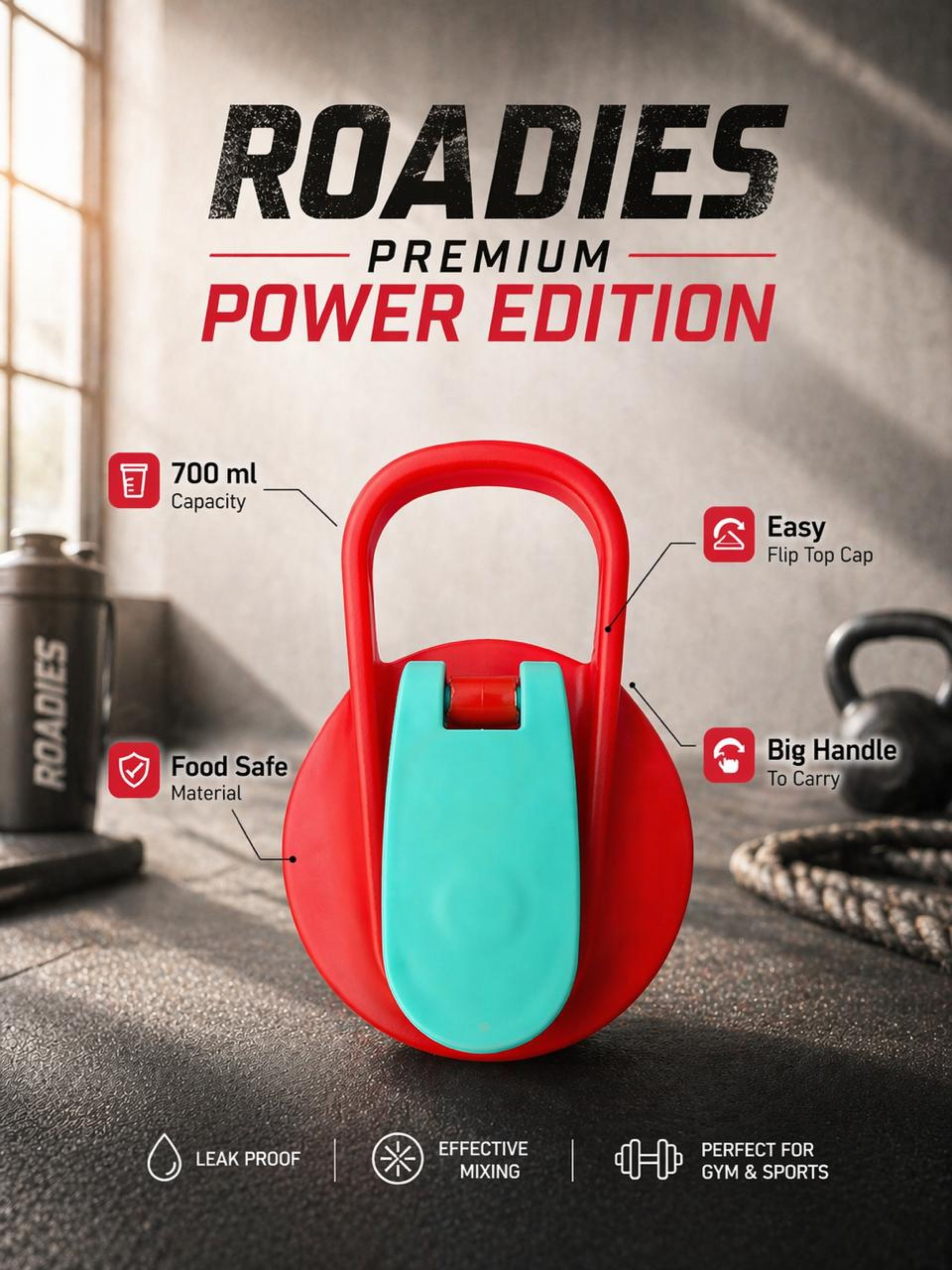 iShake Roadies Premium 700ml Shaker Bottle - Red Blue